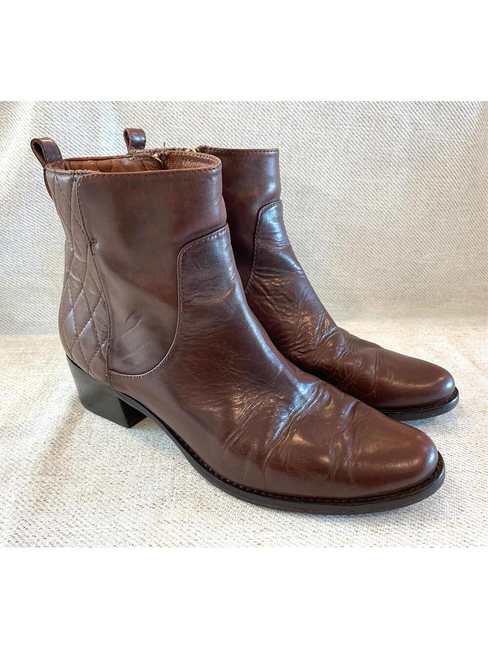 Massimo Dutti Womens Leather Ankle Zip Up Boho Boots Size EU40 US9 Booties Brown